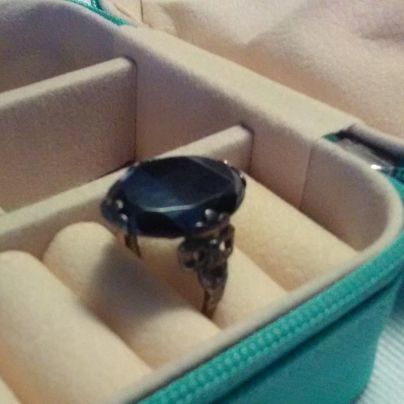 VERY ANTIQUE LADIES RING BLACK LAVE/ VOLCANIC ROCK OBSIDIAN SZ. 6 GUN METAL - Picture 9 of 9